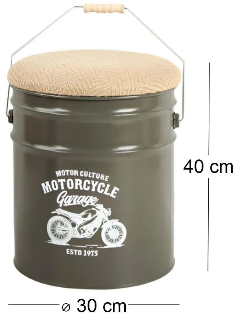 Pouf seau à pellets en métal Motorcycle