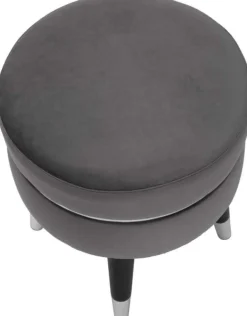 Pouf sur pieds en tissu Paris 35 x 40.5 cm (Gris - Noir et Argent)