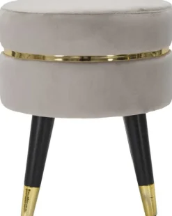 Pouf sur pieds en tissu Paris 35 x 40.5 cm (Gris - Noir et Doré)