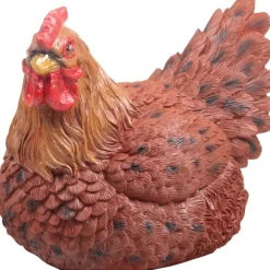 Poule marron couvant en résine (15 x 18 x 15 cm)