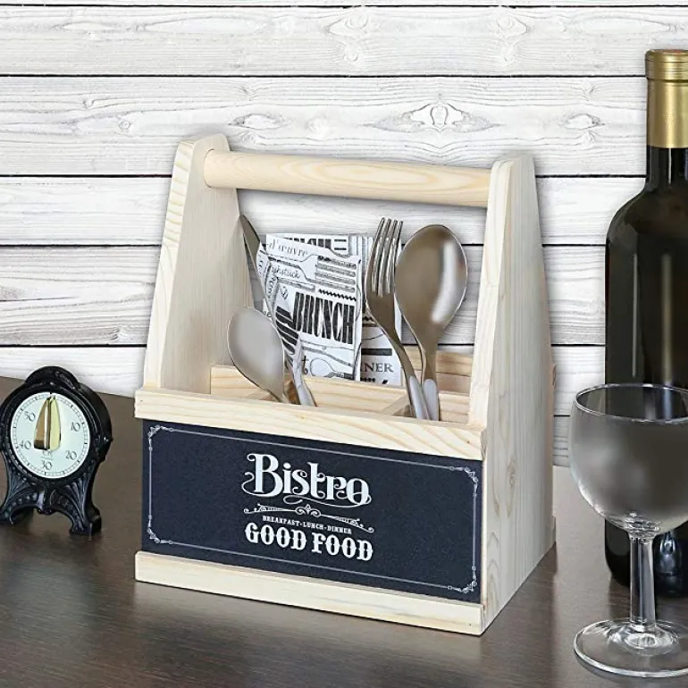 Range-couverts en bois avec motif imprimé (Bistrot)