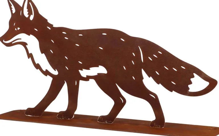 Renard décoratif en métal rouillé