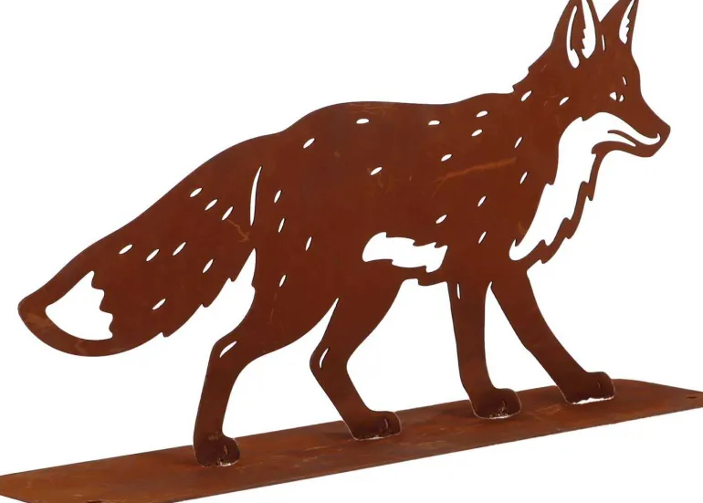 Renard décoratif en métal rouillé
