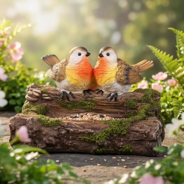 Rouge-gorge en résine sur branche 18 x 13 x 12 cm
