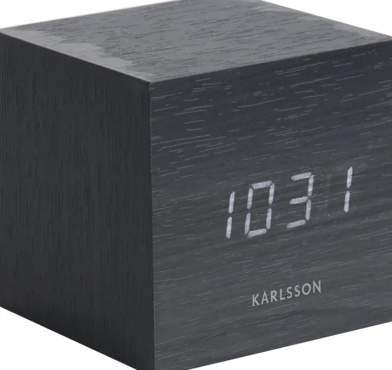 Réveil en bois carré Cube (Noir)