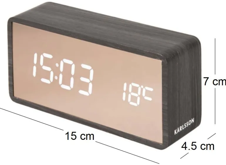 Réveil led en ABS effet bois Copper (Noir)