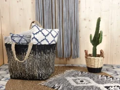 Sac de rangement en jute et cuir (Noir)