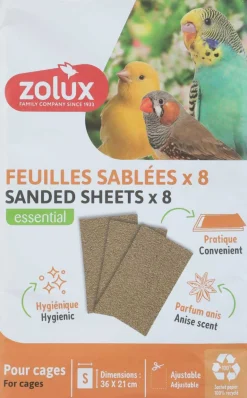 Sachet de feuilles sablées pour cage oiseaux domestiques (3 sachets de 8 feuilles de 36 x 21 cm)