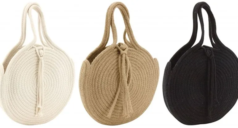 Sac rond en corde de coton et jute (Noir)