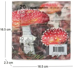 Serviette en papier de soie avec motifs (Lot de 20) (Champignons et feuilles)