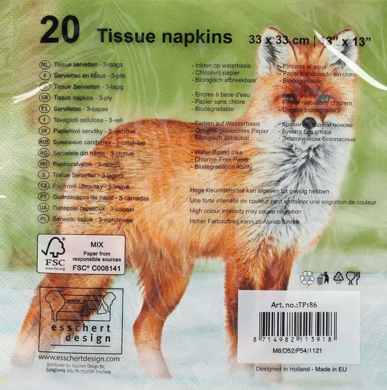 Serviette en papier de soie avec motifs (Lot de 20) (Renard)