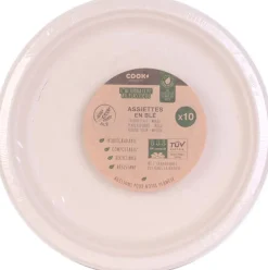 Set de 10 assiettes éco-responsables en blé 25 cm