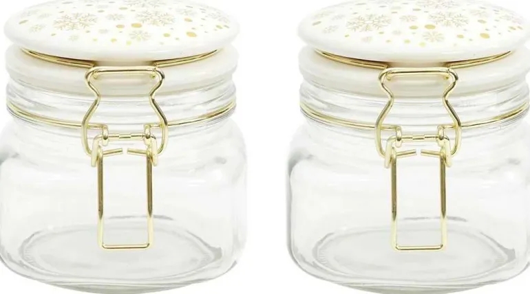 Set de 2 bocaux en verre couvercle céramique
