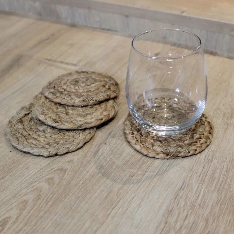 Set de 4 dessous de verre en jute 10 cm