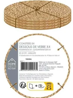 Set de 4 dessous de verre en jute 10 cm