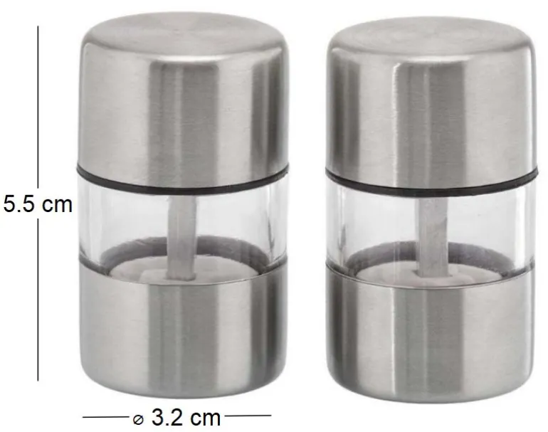 Set de 2 minis moulins sel et poivre en inox