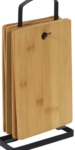 Set de 6 planches à découper en bambou avec socle en métal