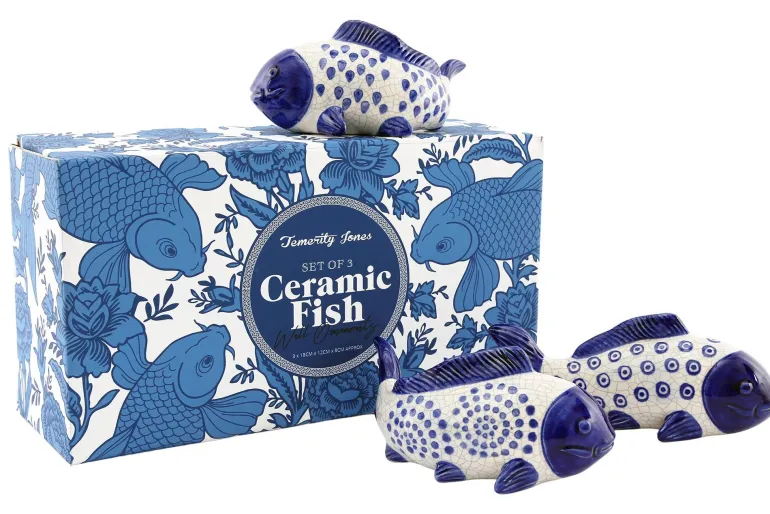 Set de 3 poissons décoratifs en céramque Willow