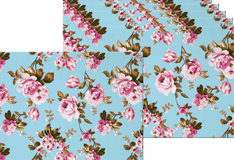 Set de table en vinyle 40 x 30 cm (Lot de 6) (Roses fond bleu)