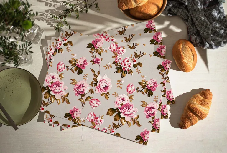 Set de table en vinyle 40 x 30 cm (Lot de 6) (Roses fond beige)