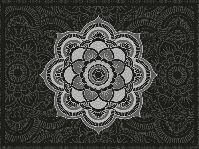 Set de table en vinyle 40 x 30 cm (Lot de 6) (Mandala noir et gris)