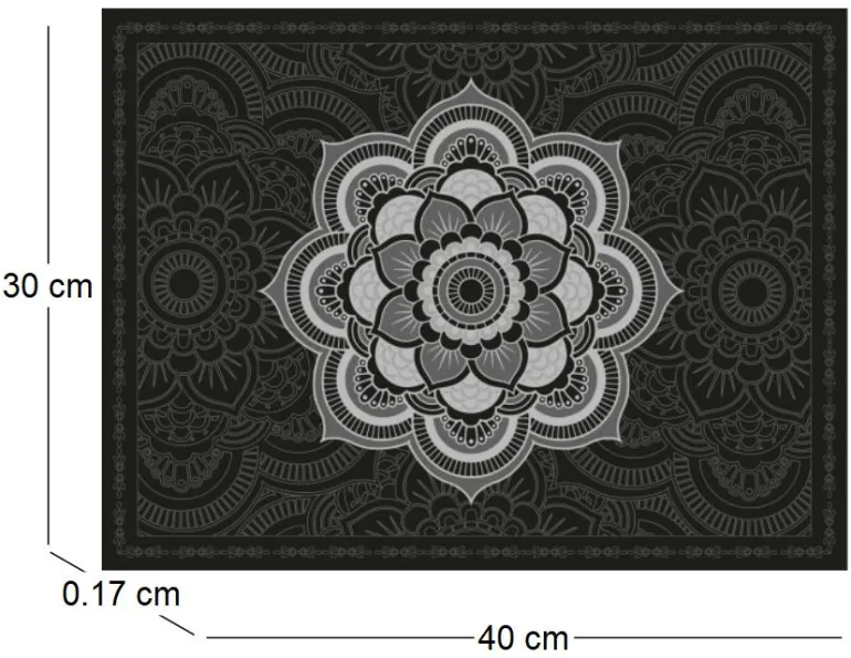 Set de table en vinyle 40 x 30 cm (Lot de 6) (Mandala noir et gris)