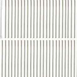 Set 50 pailles droites en inox avec goupillon (21 cm)