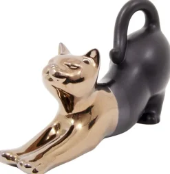 Statuette chat allongé en céramique Zoya (Noir et or)
