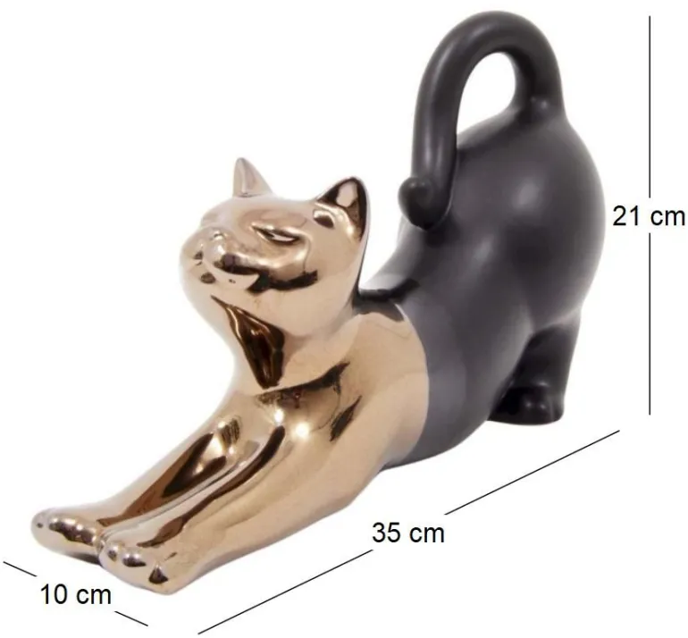 Statuette chat allongé en céramique Zoya (Noir et or)