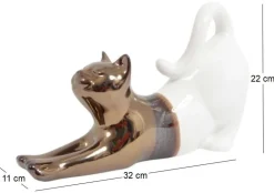 Statuette chat allongé en céramique Zoya (Blanc et or)