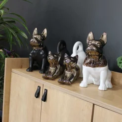 Statuette chien bouledogue en céramique Zoya (Blanc et or)