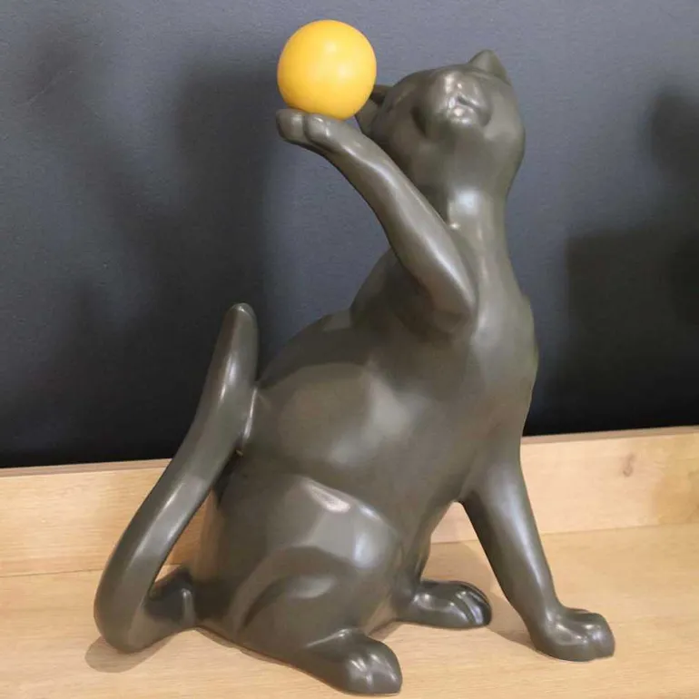 Statuette en céramique chat avec balle Shadow (Gris)