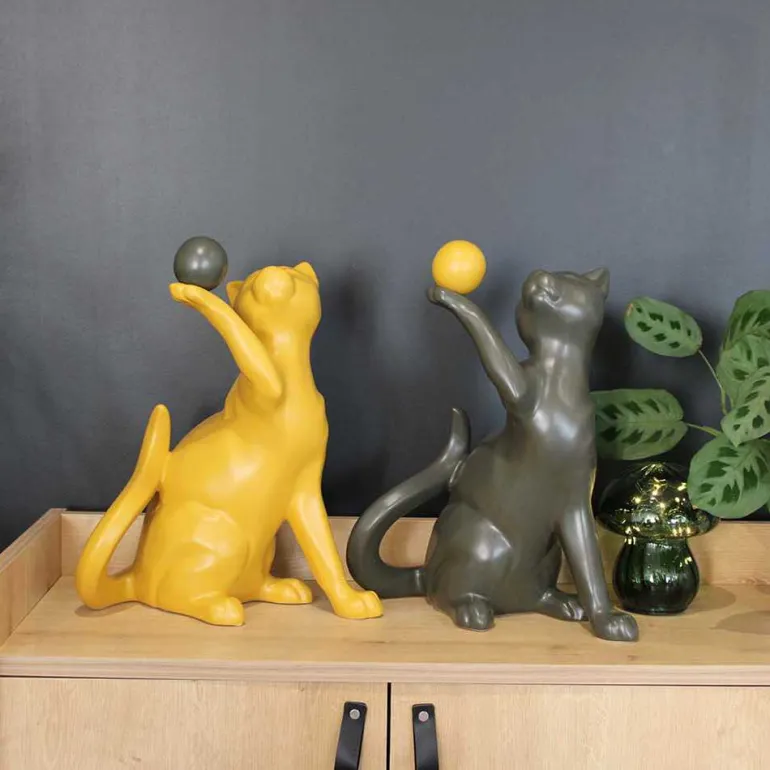Statuette en céramique chat avec balle Shadow (Gris)