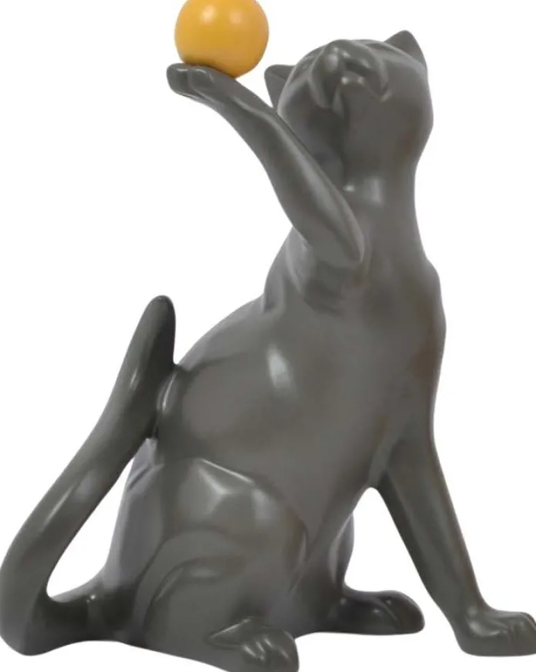 Statuette en céramique chat avec balle Shadow (Gris)