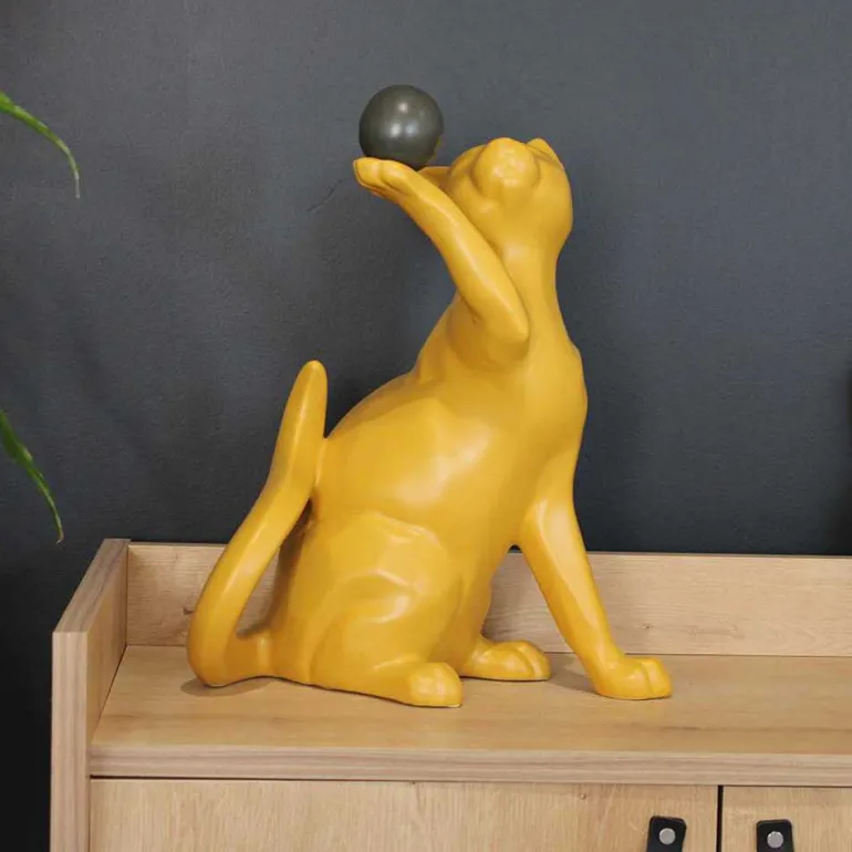 Statuette en céramique chat avec balle Shadow (Jaune)