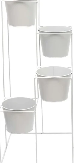 Support à plantes 4 jardinières en métal Scandi 30 x 70 cm (Blanc)
