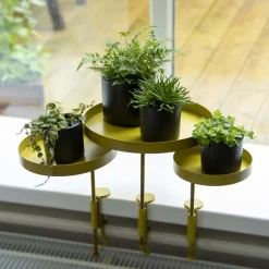 Support à plantes rond à fixer hauteur réglable doré (20.9 x 14 cm)
