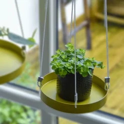 Support à plantes rond à suspendre doré (Diamètre de 14 cm)
