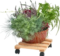 Support pour plantes à roulettes en pin brut (Carré)