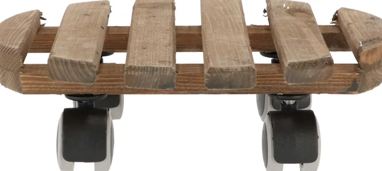 Support à roulettes en bois pour plantes d'intérieur (Rond - Teinté marron)