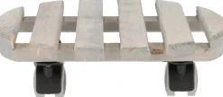 Support à roulettes en bois pour plantes d'intérieur (Rond - Gris)