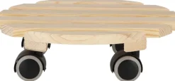 Support à roulettes en bois pour plantes d'intérieur (Rond - Naturel)