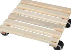 Support à roulettes en bois pour plantes d'intérieur (Carré - Naturel)