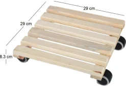 Support à roulettes en bois pour plantes d'intérieur (Carré - Naturel)