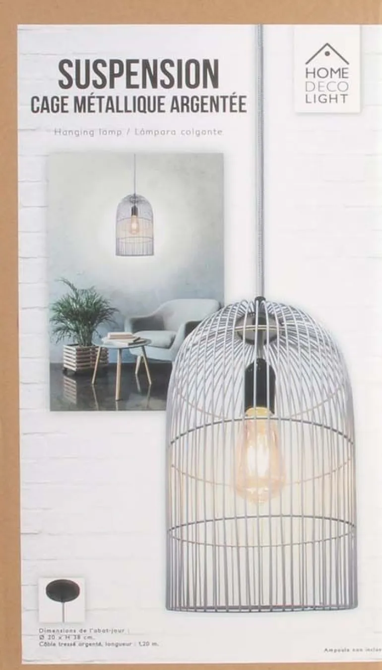 Suspension cage filaire 38 cm (Argent)
