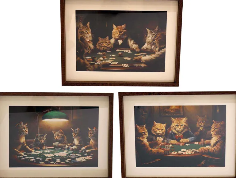 Tableau décoratif Cats poker 30 x 40 cm (Lot de 3)