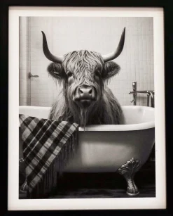 Tableau décoratif noir et blanc Cow bath (20 x 25 cm)