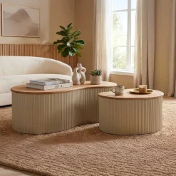Table basse en bois d'hévéa Frankfurt (Set de 2) (Blanc)
