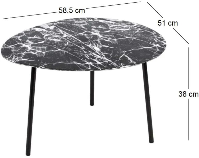 Table basse en métal imitation marbre Ovoid 58 x 51 cm (Noir)