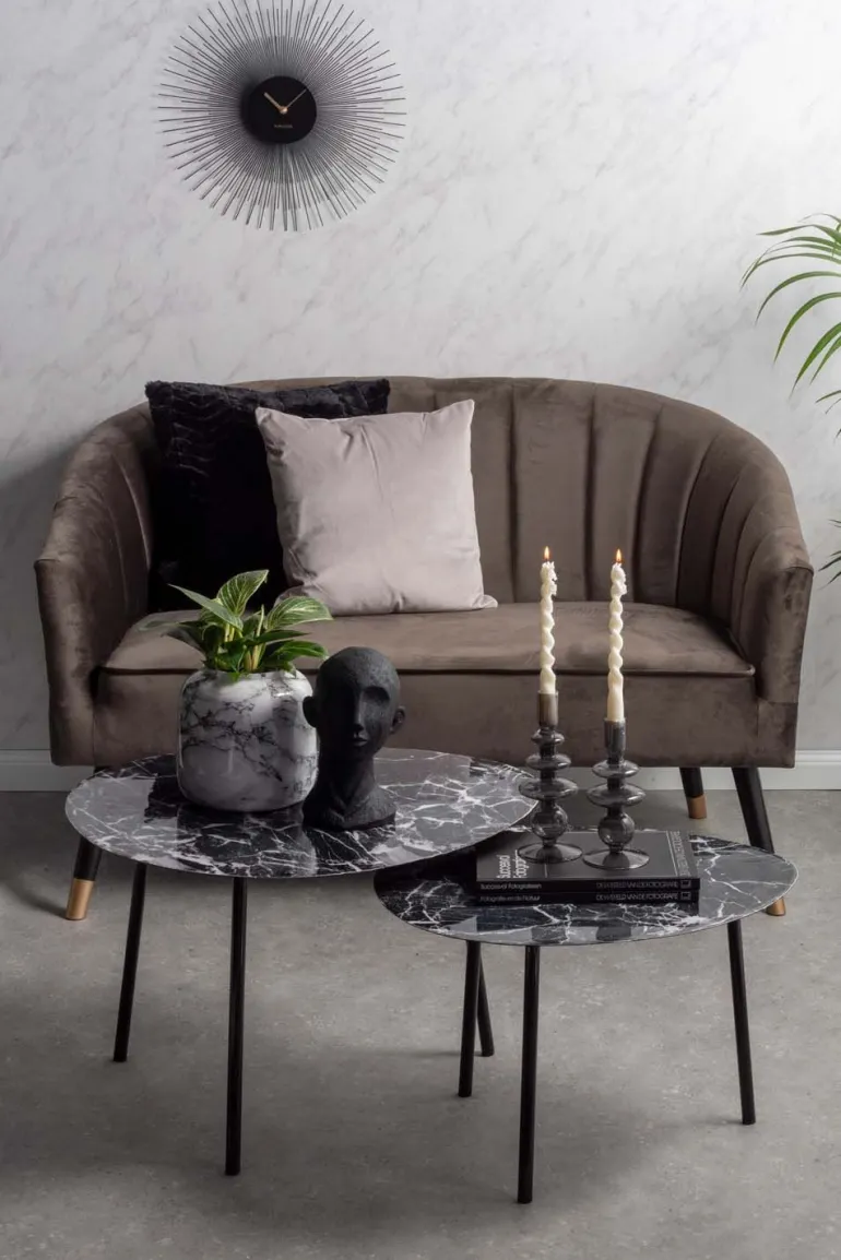 Table basse en métal imitation marbre Ovoid 58 x 51 cm (Noir)
